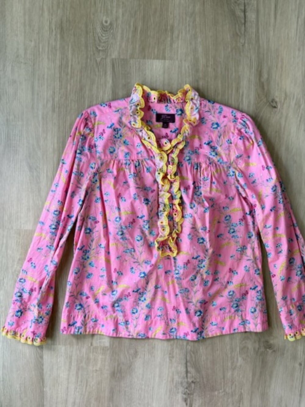 J.Crew Liberty Wheat Bouquet Ruffle Blouse M